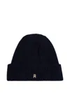 Tommy Hilfiger Logo-plaque Ribbed Beanie Hat In Blue