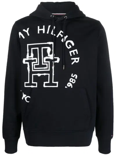 Tommy Hilfiger Logo-print Cotton Hoodie In Blue