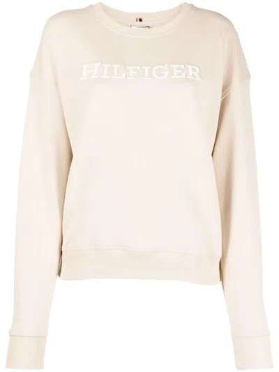 Tommy Hilfiger Logo-print Cotton Sweatshirt In Neutrals