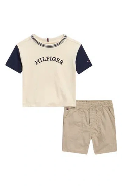 Tommy Hilfiger Babies'  Logo Print Cotton T-shirt & Shorts Set In Beige Multi
