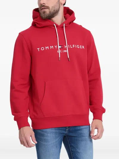 Tommy Hilfiger Logo-print Hoodie In Rot