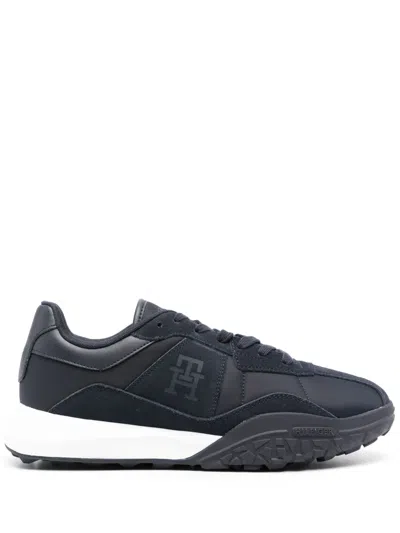 Tommy Hilfiger Logo-print Leather Sneakers In Blue