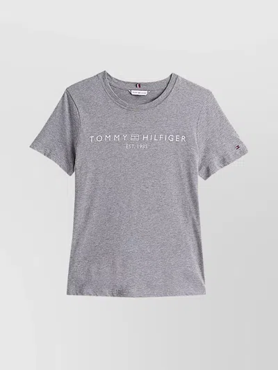 Tommy Hilfiger Logo Round Neck T-shirt In Gray