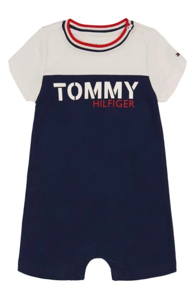 Tommy Hilfiger Babies' Logo Short Sleeve Romper In Blue
