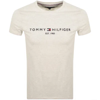 Tommy Hilfiger Logo Slim Fit T Shirt Beige In Cream