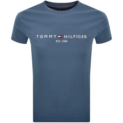 Tommy Hilfiger Logo Slim Fit T Shirt Blue