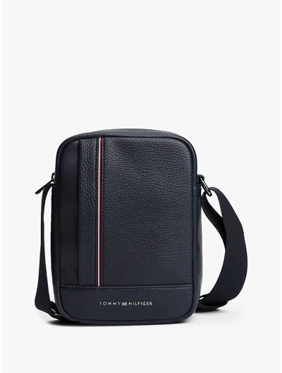 Tommy Hilfiger Logo Stripe Pebbled Mini Reporter Bag In Blue