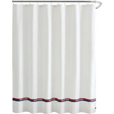 Tommy Hilfiger Logo Stripe Shower Curtain In White