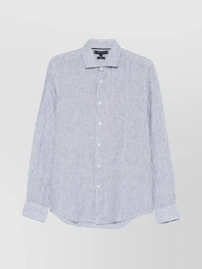 Tommy Hilfiger Logo Striped Long Sleeve Shirt In Blue