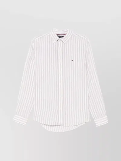 Tommy Hilfiger Logo Striped Shirt With Box-pleat Detail In Neutral