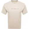 Tommy Hilfiger Logo T Shirt Newsprint Cream In Neutral