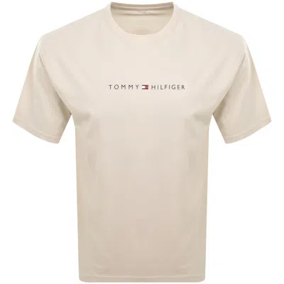 Tommy Hilfiger Logo T Shirt Newsprint Cream In Neutral