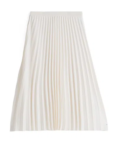 Tommy Hilfiger Logo Waistband Pleated Midi Skirt In Ivory Petal