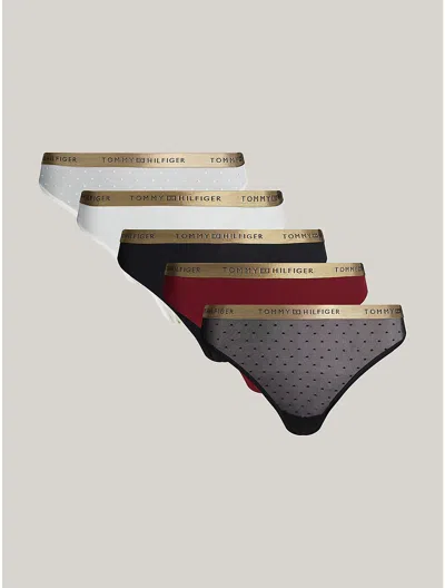 Tommy Hilfiger Logo Waistband Thong 5 In Black/ivory/rouge/black/ivory