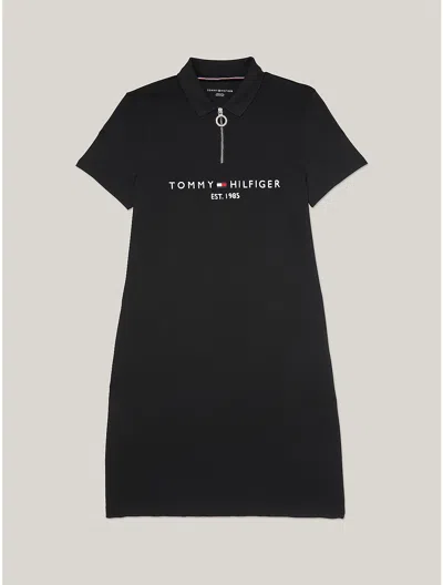 Tommy Hilfiger Logo Zip Polo Dress In Black