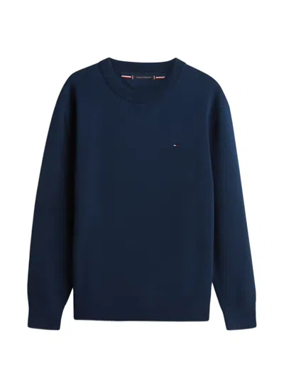 Tommy Hilfiger Logo-embroidered Crew-neck Sweater In Blue