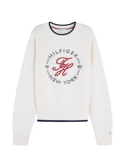 Tommy Hilfiger Logo-embroidered Crew-neck Sweater In Neutral