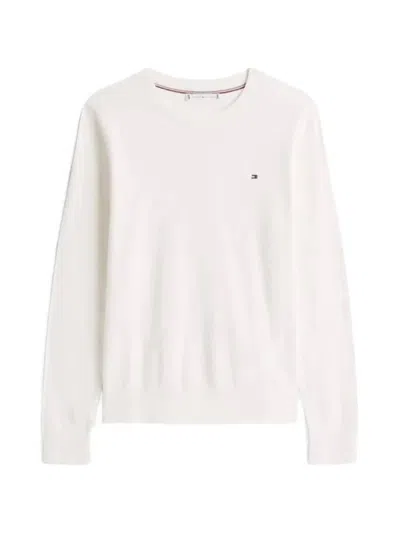 Tommy Hilfiger Logo-embroidered Crew-neck Sweater In White