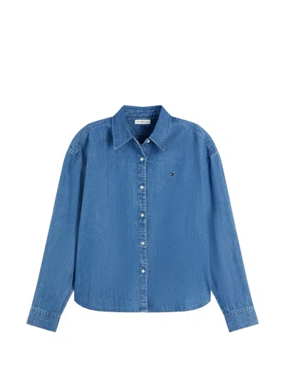 Tommy Hilfiger Logo-embroidered Denim Shirt In Blue