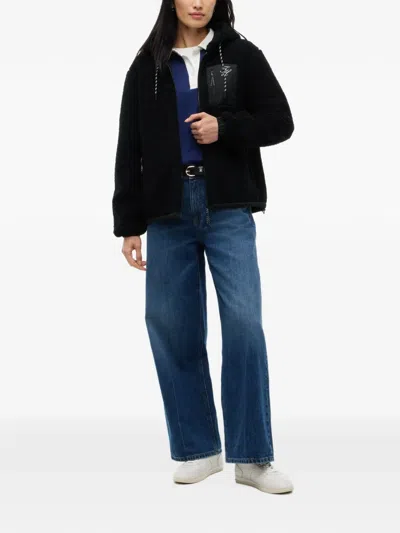Tommy Hilfiger Logo-embroidered Fleece Jacket In Black