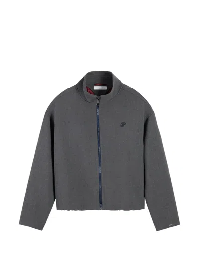 Tommy Hilfiger Logo-embroidered High-neck Jacket In Gray