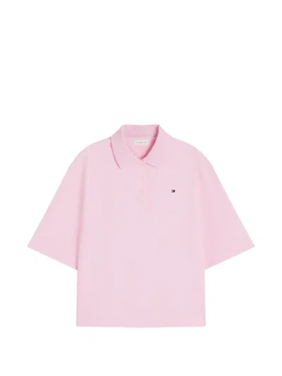 Tommy Hilfiger Logo-embroidered Polo Top In Pink