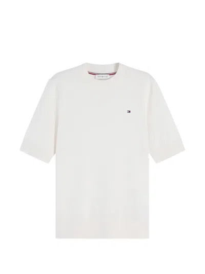 Tommy Hilfiger Logo-embroidered Short-sleeve Sweater In White