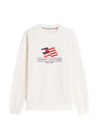 Tommy Hilfiger Rwb Main Flag Terry Crew Sweatshirt In White