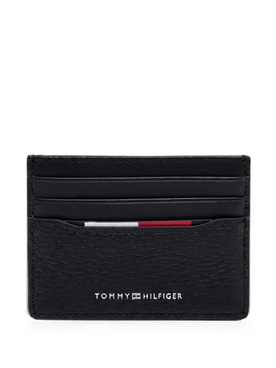 Tommy Hilfiger Logo-lettering Grained Card Holder In Black