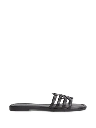Tommy Hilfiger Logo-patch Multi-strap Flat Sandals In Black