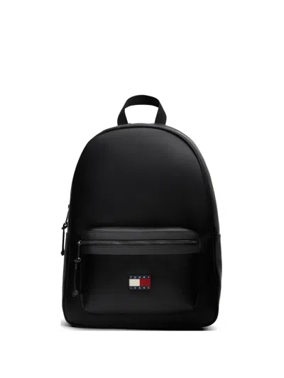 Tommy Hilfiger Logo-patch Zip-fastening Backpack In Black