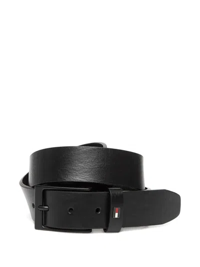 Tommy Hilfiger Logo-plaque Buckled Belt In Black