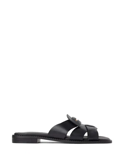 Tommy Hilfiger Logo-plaque Cut-out Square-toe Leather Sandals In Black