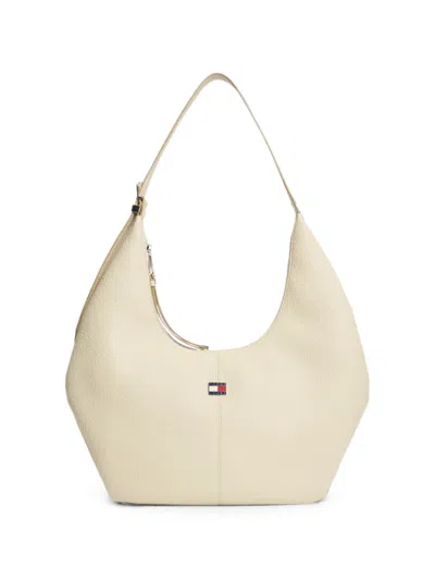 Tommy Hilfiger Logo-plaque Pebbled-effect Shoulder Bag In White