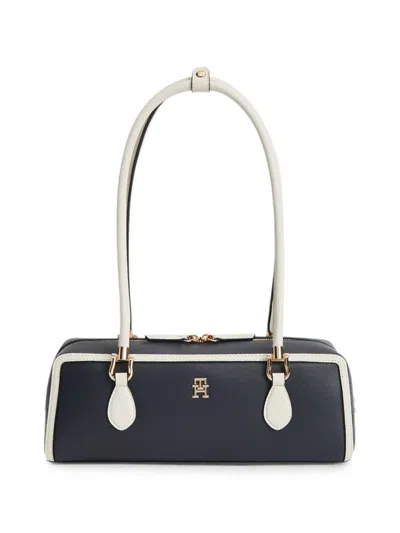 Tommy Hilfiger Logo-plaque Piping-detail Shoulder Bag In Black