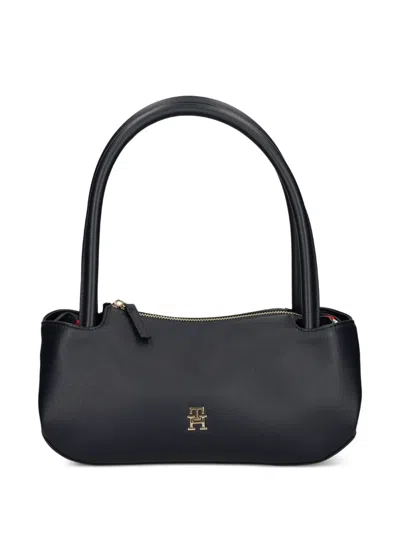 Tommy Hilfiger Gestreifte Schultertasche Mit Logo-schild In Black