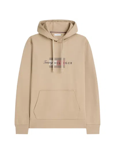 Tommy Hilfiger Logo-print Drawstring Hoodie In Neutral