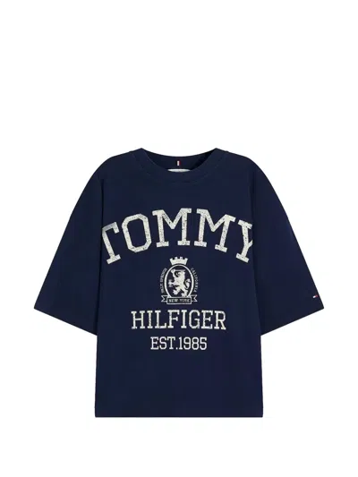 Tommy Hilfiger Logo-print Drop-shoulder T-shirt In Blue