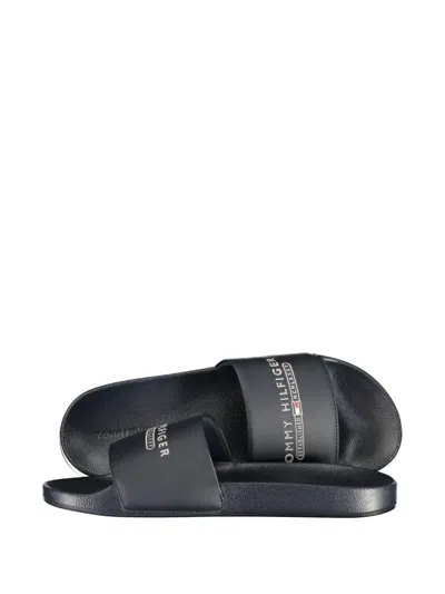 Tommy Hilfiger Logo-print Slides In Blue