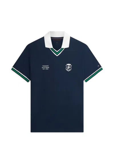 Tommy Hilfiger V-neck Pique Relaxed Fit Polo Shirt In Blue