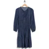 Tommy Hilfiger Long Sleeve Fit & Flare Chambray Dress In Blue