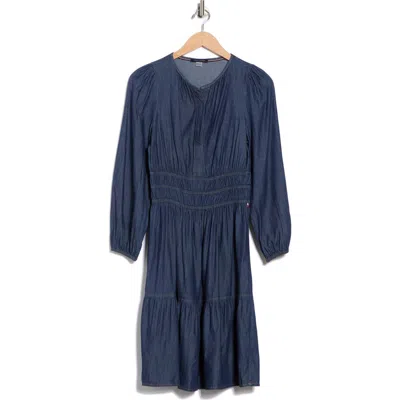 Tommy Hilfiger Long Sleeve Fit & Flare Chambray Dress In Blue