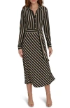 Tommy Hilfiger Long Sleeve Midi Dress In Black/sand