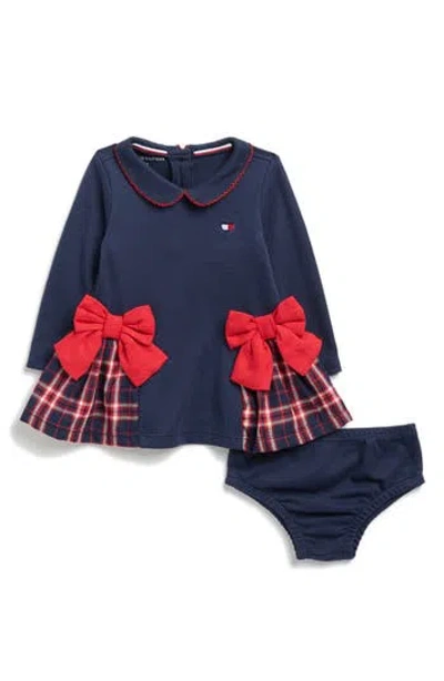 Tommy Hilfiger Baby Girls 2-piece Long Sleeve Dress And Diaper Cover Set In Blue