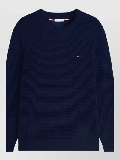 Tommy Hilfiger Long Sleeve Ribbed Crew Neck Top In Blue