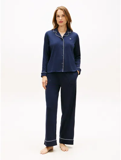 Tommy Hilfiger Long Sleeve Shirt & Pant Sleep Set In Blue