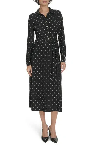Tommy Hilfiger Long Sleeve Tie Waist Shirtdress In Black