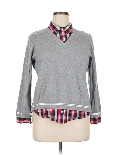 Pre-owned Tommy Hilfiger Long Sleeve Top Gray Collared Neckline Tops
