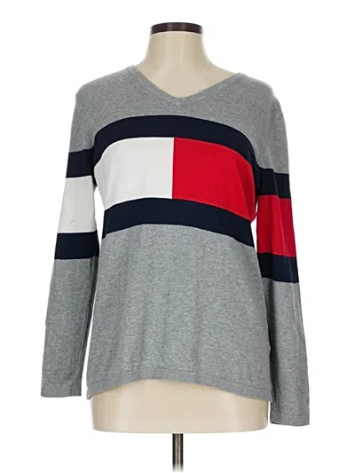 Pre-owned Tommy Hilfiger Long Sleeve Top Gray V Neck Tops