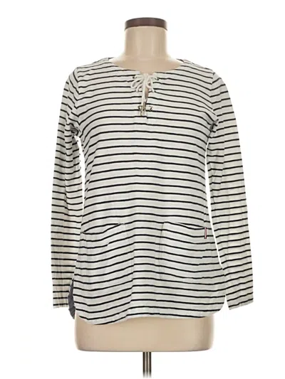 Pre-owned Tommy Hilfiger Long Sleeve Top Ivory Keyhole Neckline Tops In White